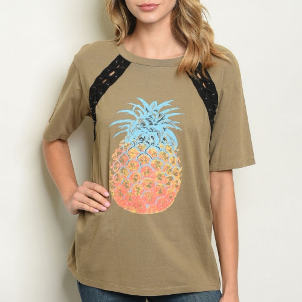 NWT Olive with Pineapple Print.